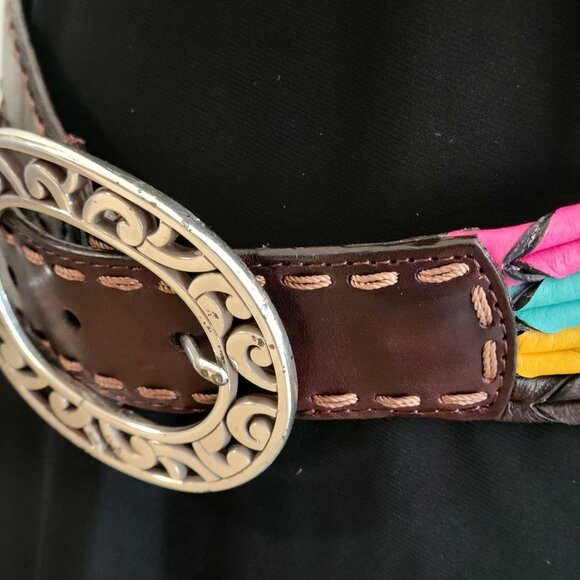 Brighton Womens Multicolor Braided Leather Belt W/ Decorative Silver Buckle B206 - Picture 4 of 7